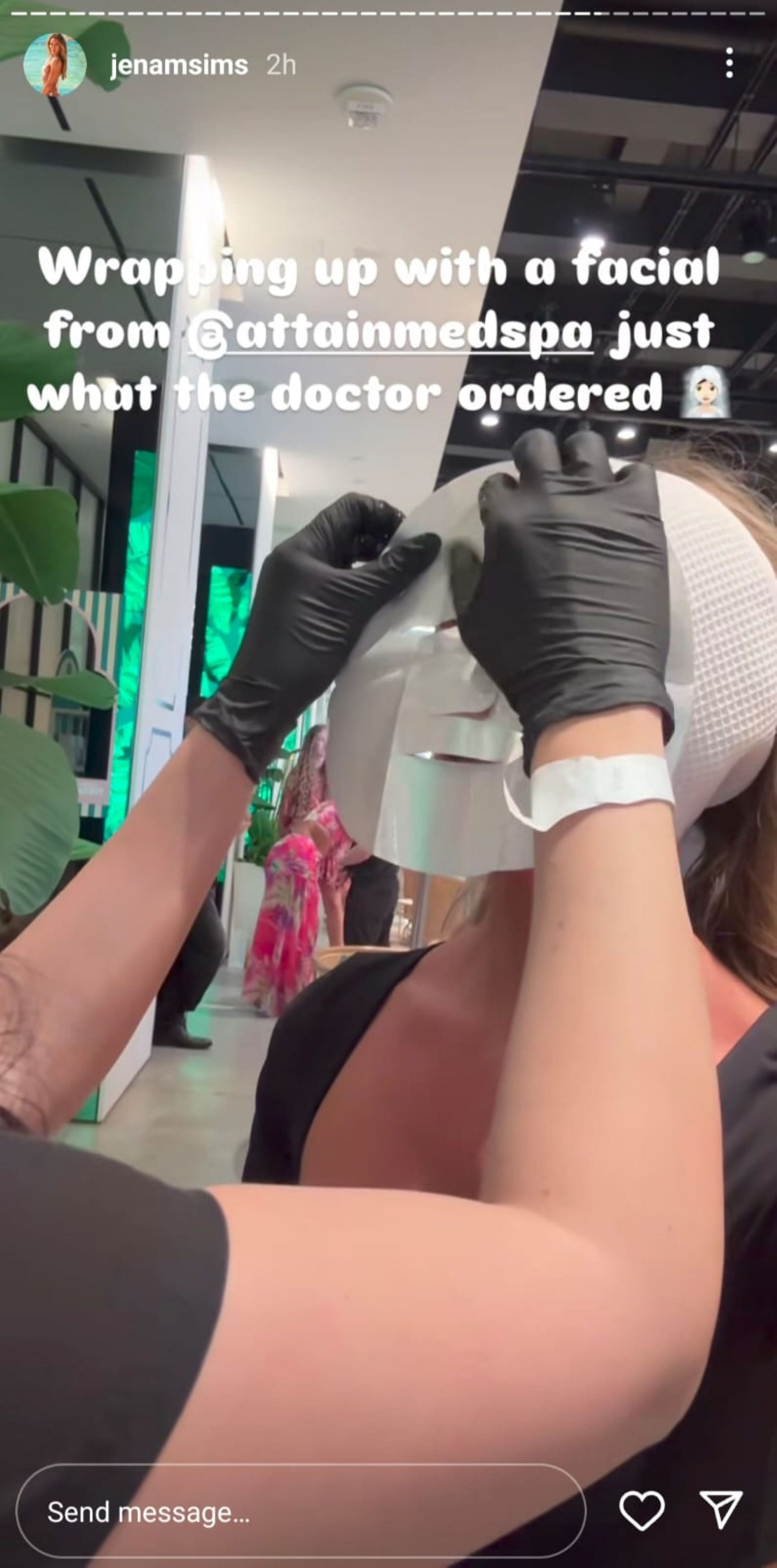 Jena Sims applying sheet mask on her face (Image via @jenasims on Instagram)